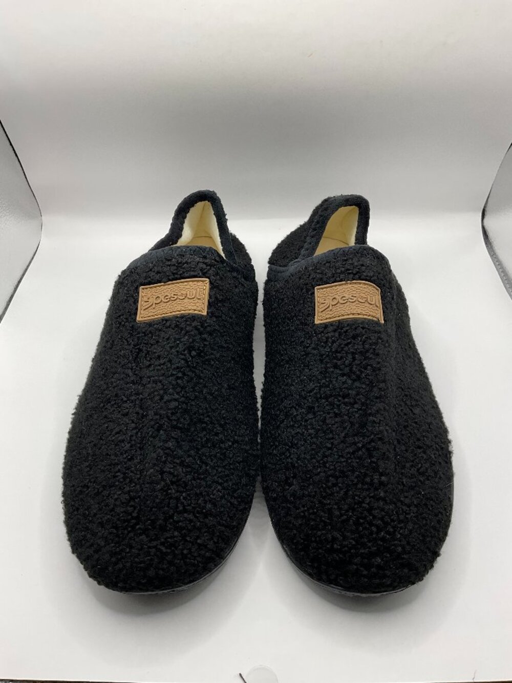 Spesoul Black Teddy Fleece Slip-On Slippers Cozy House Shoes
